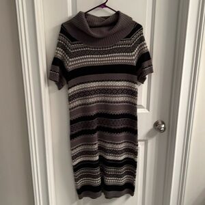 Cato Short Sleeve Sweater Dress with Cowl Neck Size Small Gray/Black/White